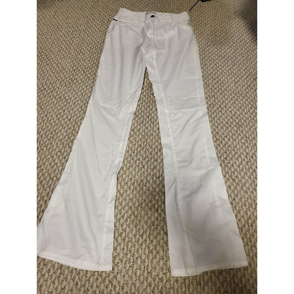 Prada Light Weight White Boot Leg Pants Size 38. Small Hole From Belt Loop...